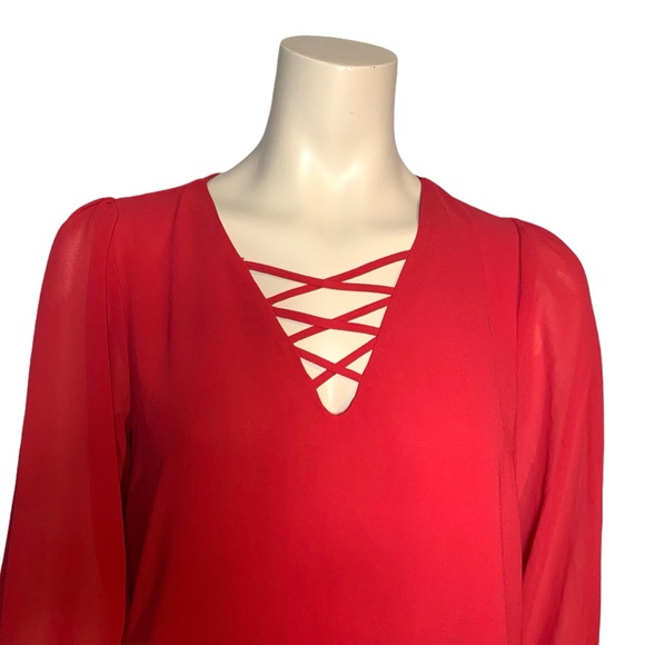 Faith and Joy Red V Neck Blouse Size Small - Picture 2 of 13